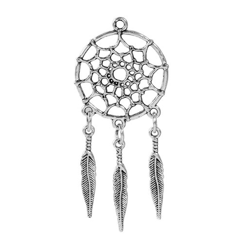 Pendentif attrape rêves argent vieilli 65 x 29mm | 10896