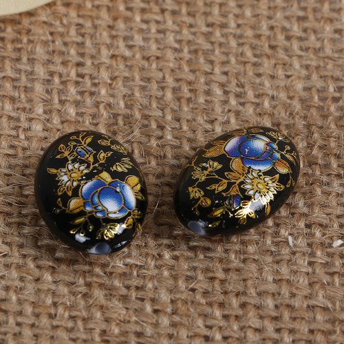 Perle peinture japonaise ovale noir 19 x 14mm | 10930
