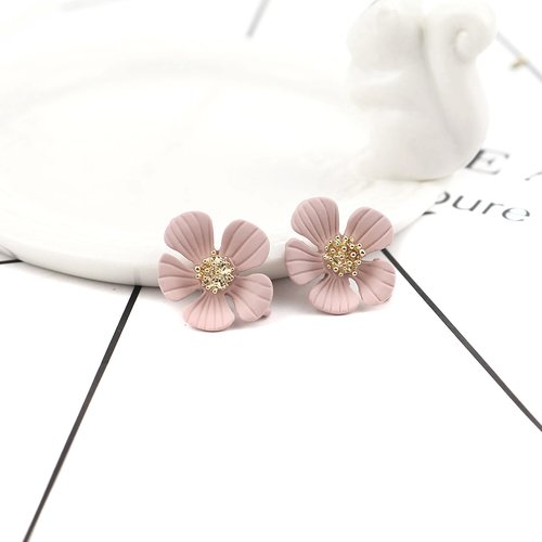 Boucles d'oreilles puces fleur or & rose 20 x 17mm - x2
