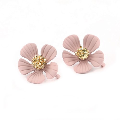 Boucles d'oreilles puces fleur or & rose 20 x 17mm - x2 | 11011