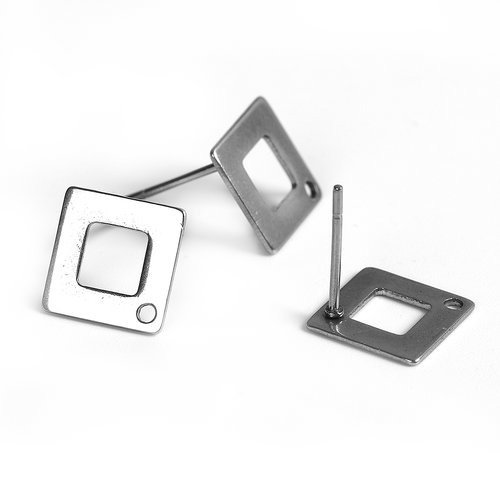 Boucles d'oreilles puces acier inoxydable losange argent mat 14 x 14mm - x2