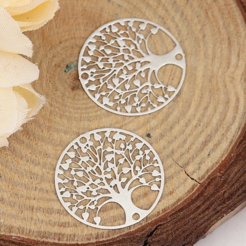 Connecteur estampe rond argent mat arbre de vie 20mm