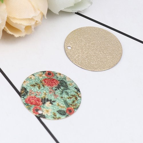 Breloque peinture fleur doré rouge vert 20mm