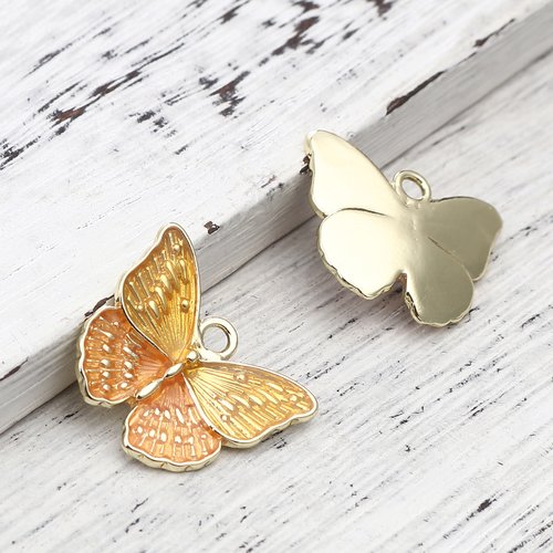 Breloque papillon doré jaune orange 24mm