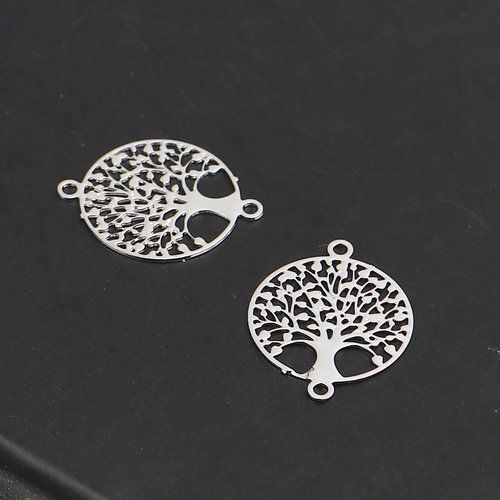 Connecteur estampe rond argent mat arbre de vie 15 x 12mm