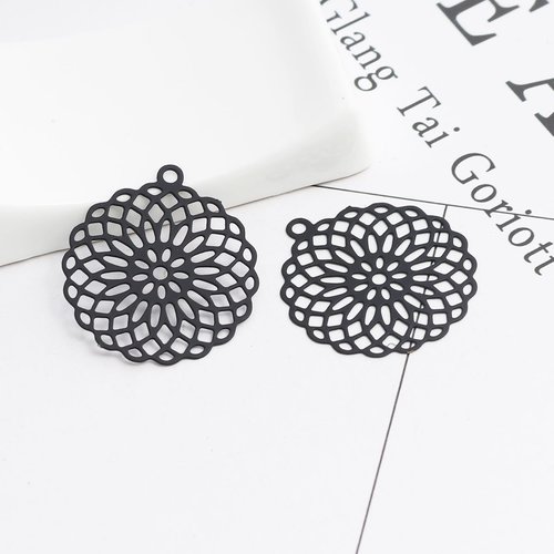 Pendentif noir fleur de vie estampe 30 x 27mm