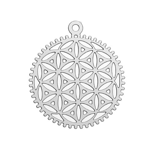Pendentif en acier inoxydable fleur de vie argent mat 26mm