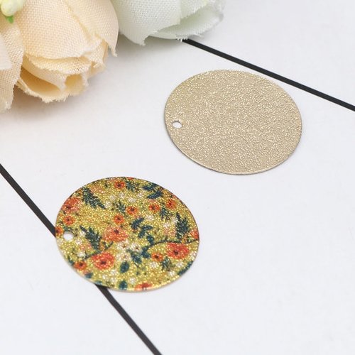 Breloque peinture fleur doré vert orange 20mm