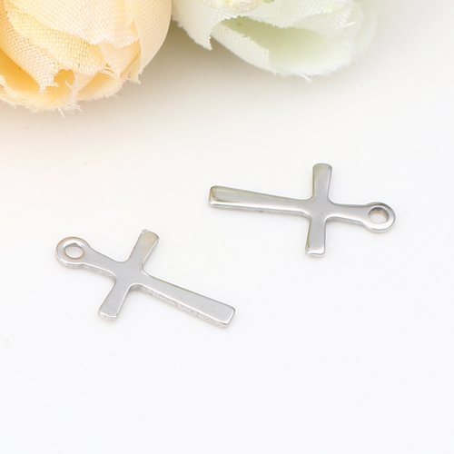 Breloque croix acier inoxydable argent 15mm