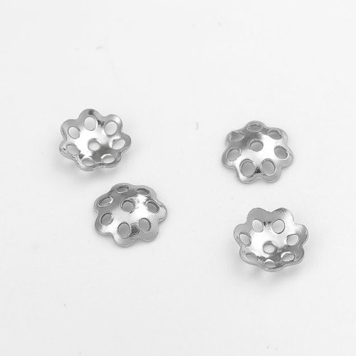 Coupelles en acier inoxydable fleur argent mat 6mm – x5 | 11903