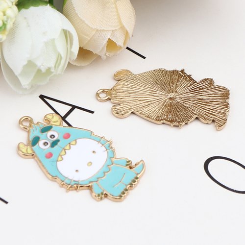 Pendentif chat déguisé doré bleu 34mm