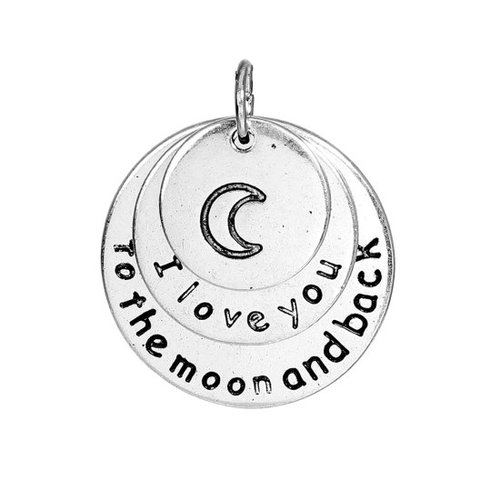 Pendentif lune argent vieilli gravé i love you to the moon and back 25 x 22mm | 12199