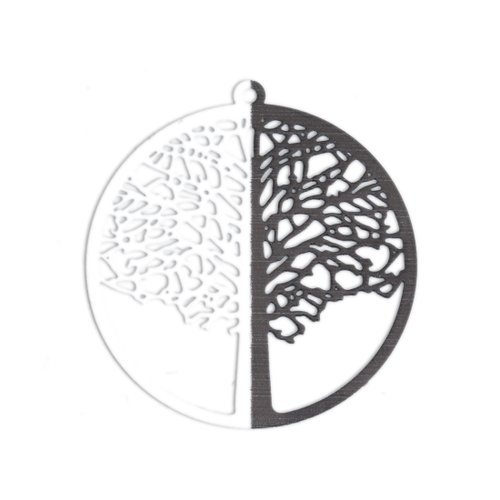 Pendentif noir & blanc arbre de vie estampe 43 x 40 mm | 12351