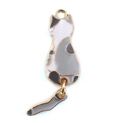 Pendentif chat doré blanc gris 35mm