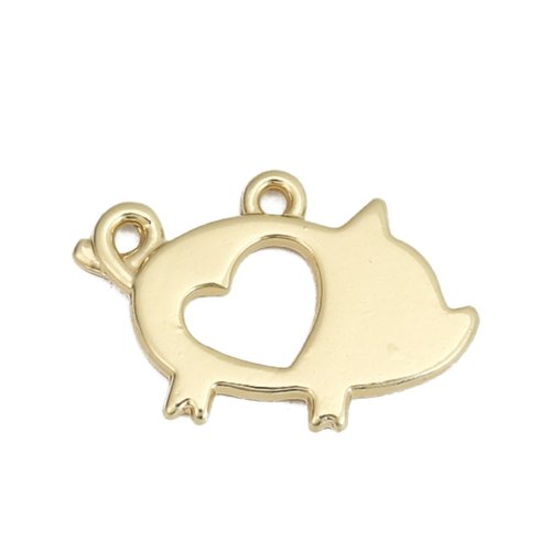 Breloque cochon coeur creux doré 17 x 11 mm | 12439