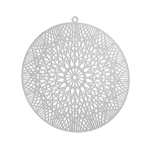 Pendentif estampe fleurs argent mat 45mm | 12465