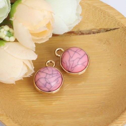 Breloque craquelé doré rose clair 17 x 14 mm