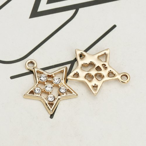 Breloque étoile or clair à strass 21 x 18 mm