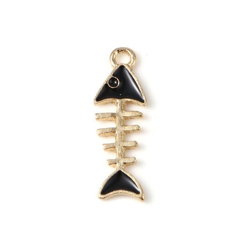 Breloque arête de poisson doré noir 23mm