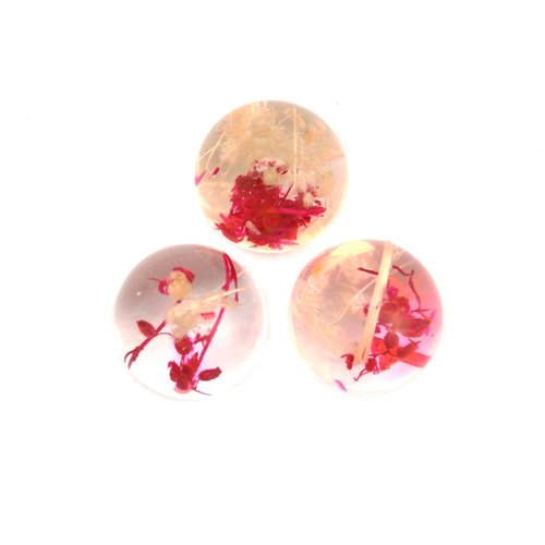 Cabochon dôme fleurs rond rouge et rose 13 mm | 12847