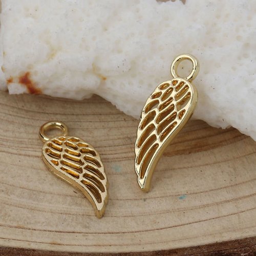 Breloque aile d'oiseau creuse doré 18 x 7 mm