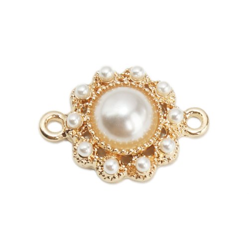 Connecteur rond blanc doré imitation perles 21 x 15mm | 14190