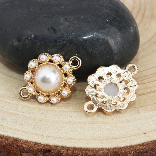 Connecteur rond blanc doré imitation perles 21 x 15mm