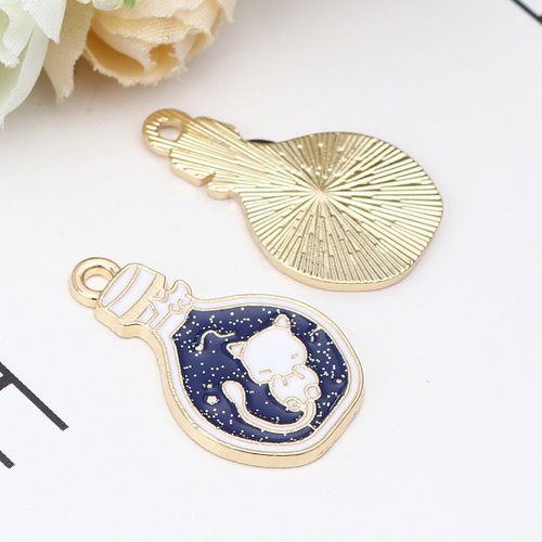 Pendentif bouteille chat bleu blanc 30mm