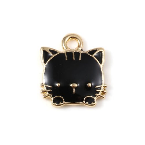 Breloque chat doré noir 15mm