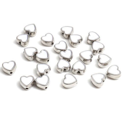 Perle coeur argent mat blanc 8mm