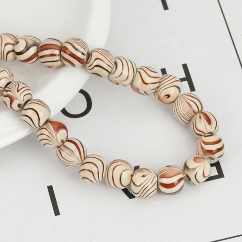 Perles en bois rond brun rayées 10mm - x2