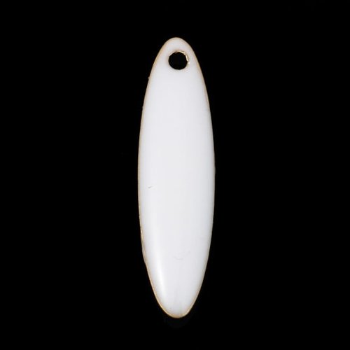 Breloque sequins emaillés marquise laiton blanc 20 x 5mm | 15063