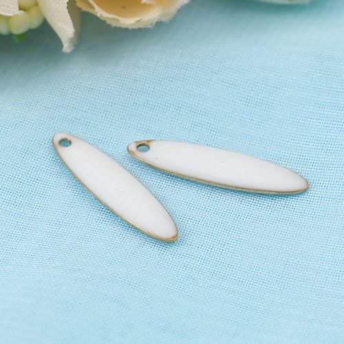 Breloque sequins emaillés marquise laiton blanc 20 x 5mm