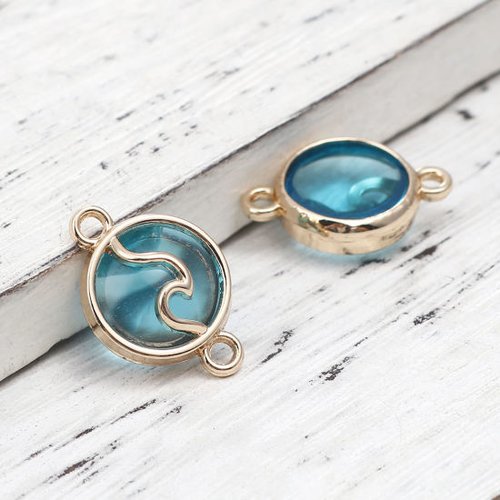 Connecteur vague bleu clair doré 20mm