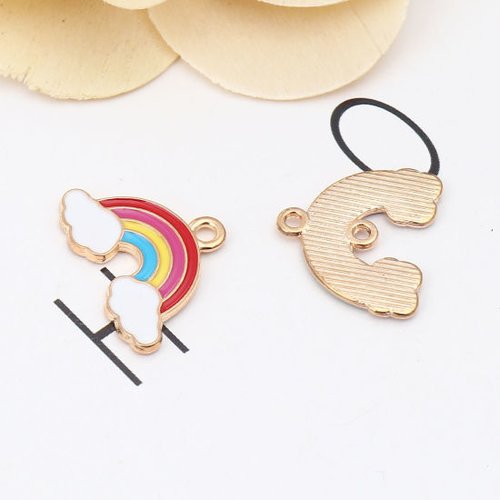 Breloque arc-en-ciel doré multicolore émail 23 x 16mm