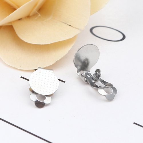 Boucles d'oreilles clips acier inoxydable argent mat 15mm - x2