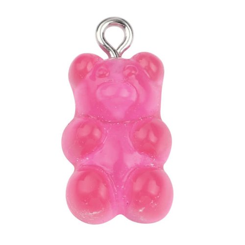 Breloque ourson résine fuchsia 21mm