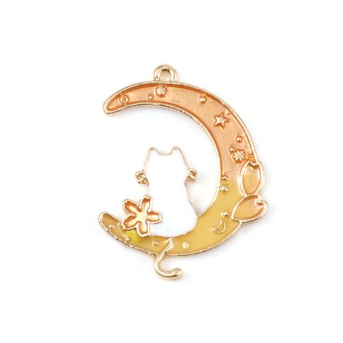 Breloque croissant lune chat jaune orange 28mm