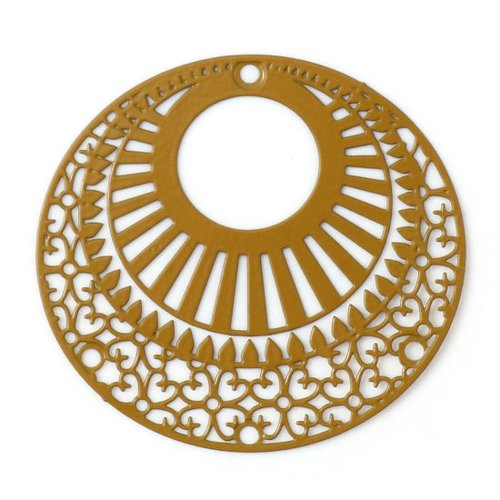 Pendentif estampe brun arabesque 39mm