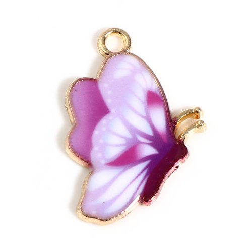 Breloque papillon doré violet 24mm