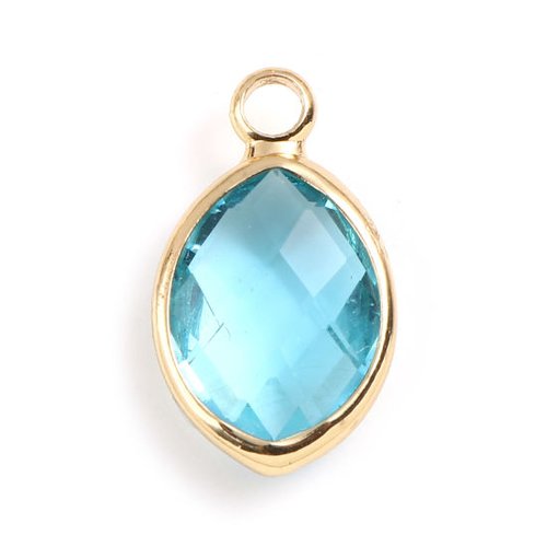 Breloque marquise doré bleu clair 16mm