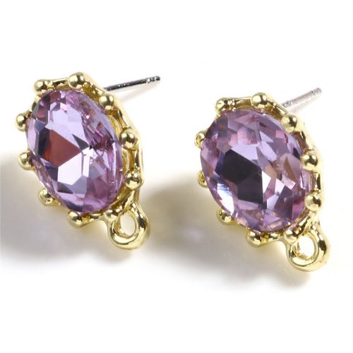 Boucles d'oreilles ovale violet doré 15 x 10mm - x2
