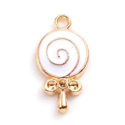 Breloque sucette doré blanc 18 x 10mm