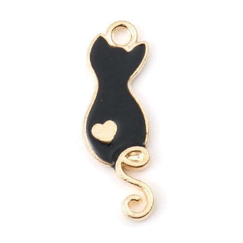 Breloque chat noir doré 25 x 9mm