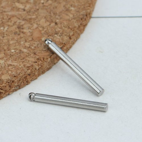 Breloque colonne argent mat 20 x 2mm