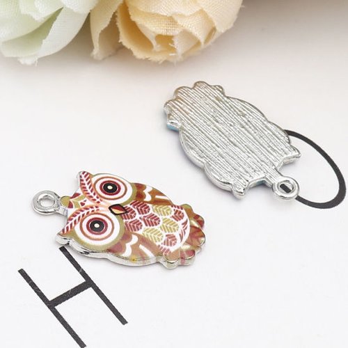 Breloque hibou argent mat café 23 x 13mm