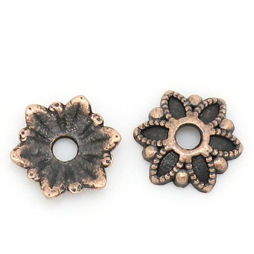 Coupelles fleur cuivre rouge antique 7mm - x10