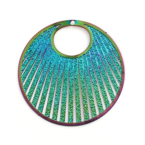 Pendentif estampe rond multicolore rayées 31mm