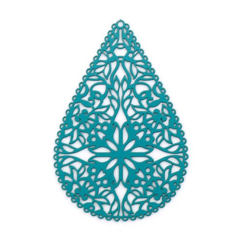 Pendentif fleur estampe goutte d'eau vert 40 x 27mm