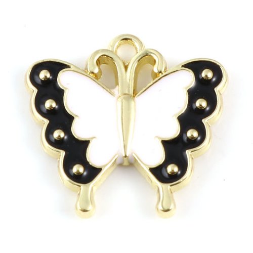 Breloque papillon doré blanc noir 18 x 17mm